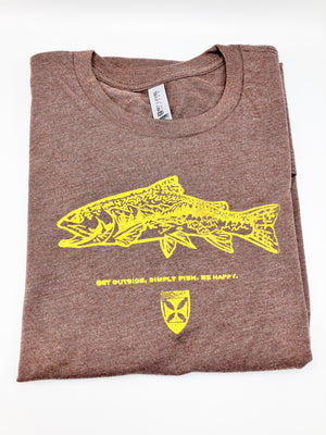 Hand Stamped Tee Shirts: Brown with Rock Hopper Trout