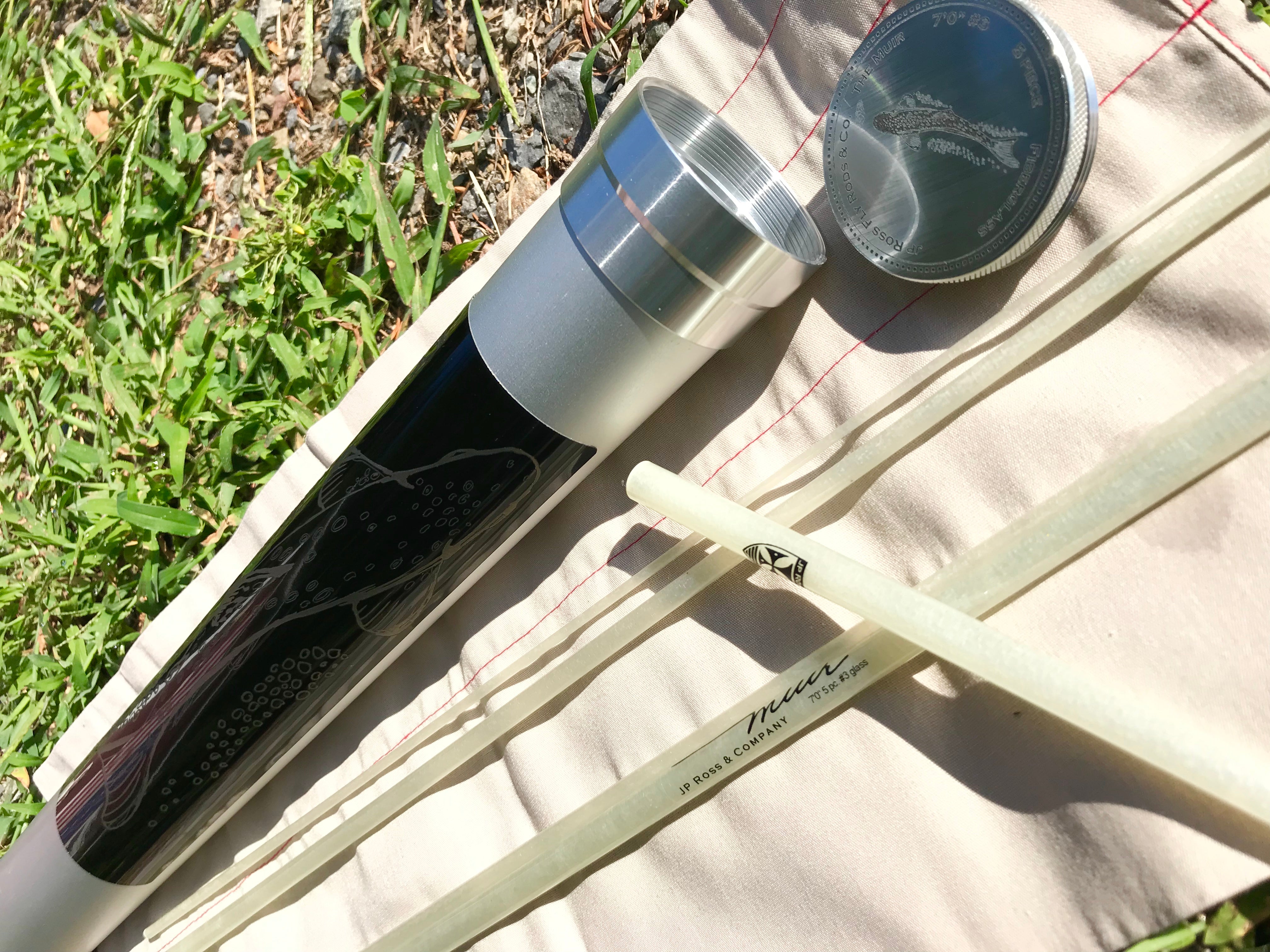 MUIR BLANK 7 foot 3 weight 5 piece glass... fiberglass rod blank with bag, case and decals